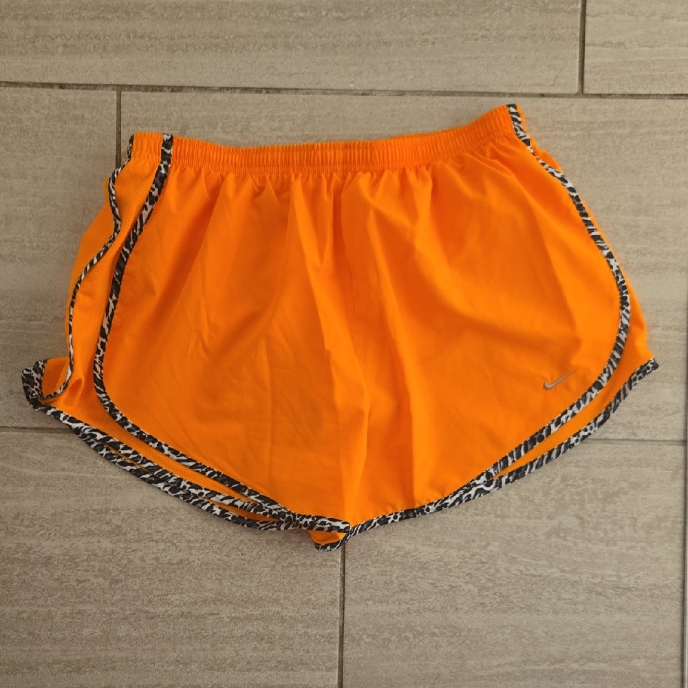 Nike Women's Orange Athletic Shorts with Patterned Trim